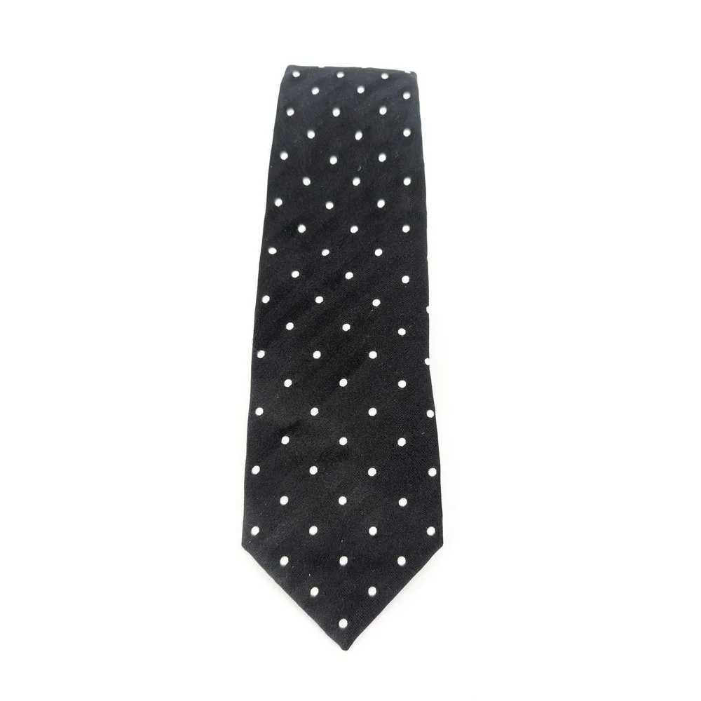 Charles Tyrwhitt Silk Woven Tie Black Herringbone Polka Dot Classic Timeless